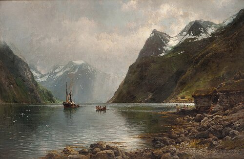 Fjordlandskap med folkeliv 1891
