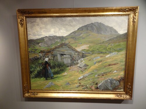 Wentzel, Gustav, Jente ved seterbu i fjellandskap, Nord-Gudbrandsdalen