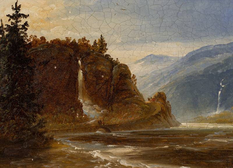 Balke, Peder (1804-1887), Landskap med fjord og foss 1848