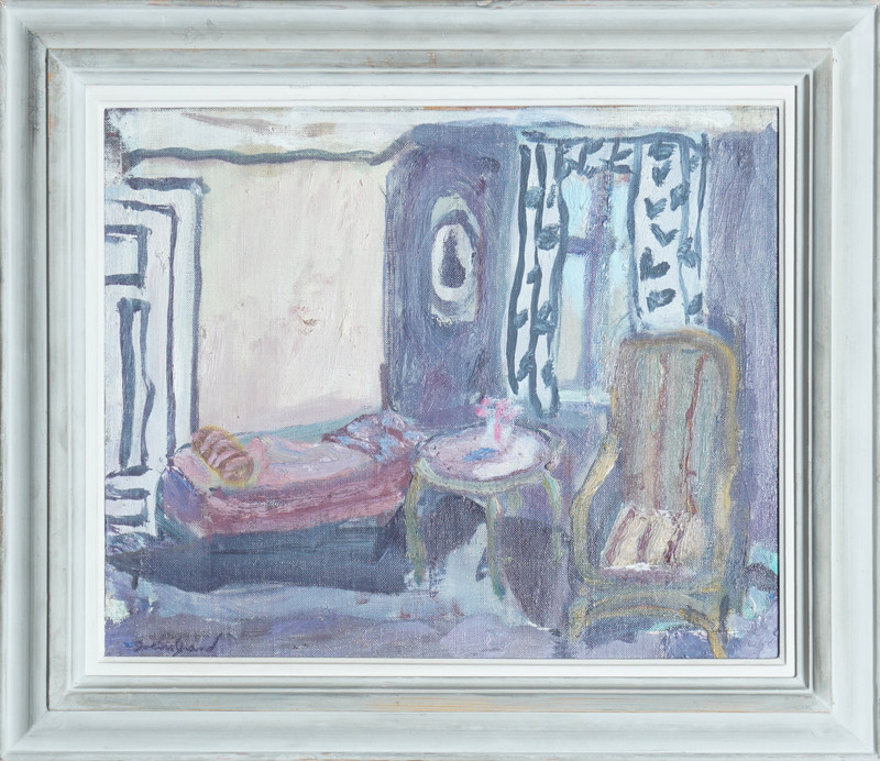 Strand, Svein (1934-2020), Interiør med kurvstol I, 1934