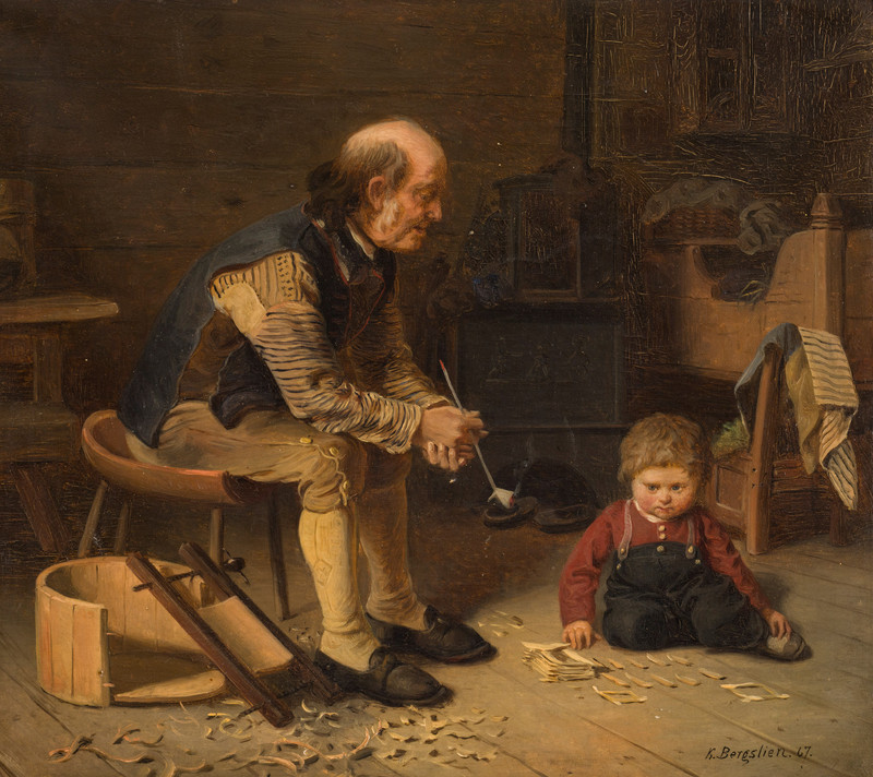 Bergslien, Knud (1827-1908), Interiør med to generasjoner 1867