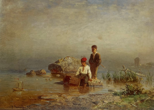 To gutter ved en strand 1867