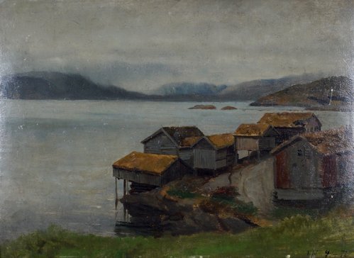 Kystlandskap med hus 1872