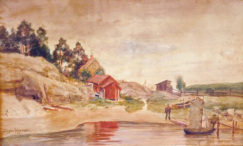 Strand med folkeliv 1886