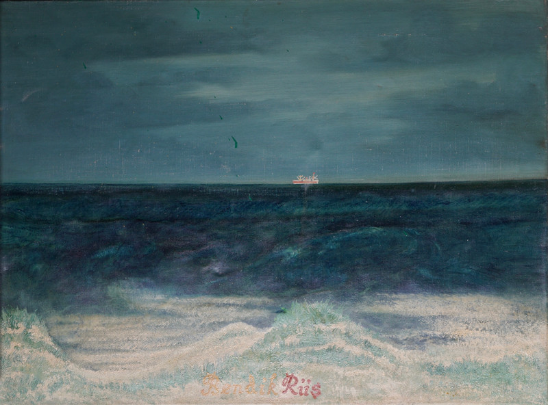 Riis, Bendik (1911-1988), Kystlandskap med båt