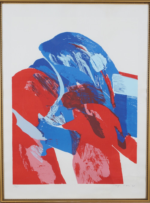 Uten tittel Komposisjon med blå, rød og rosa 1968