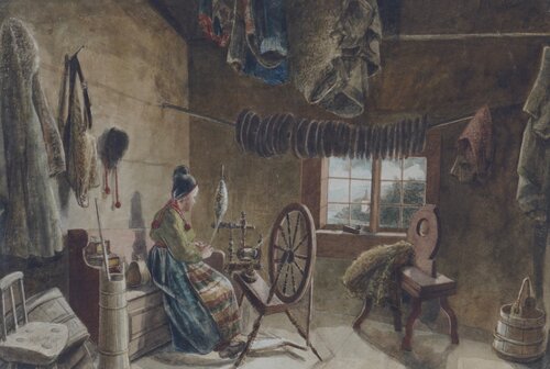 Kvinne ved rokk 1870