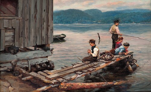 Brygge med fiskergutter 1901