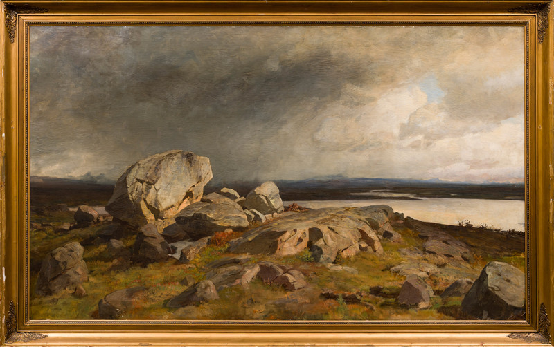 Gude, Hans Fredrik (1825-1903), Norsk høyfjell med opptrekkende uvær 1856